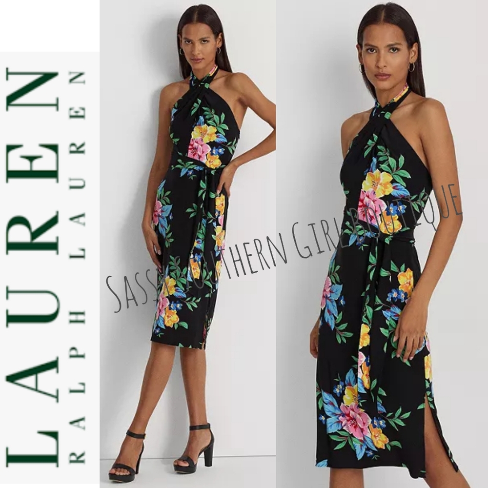 ⭐🆕Ralph Lauren Floral Halter Neck Black Dress